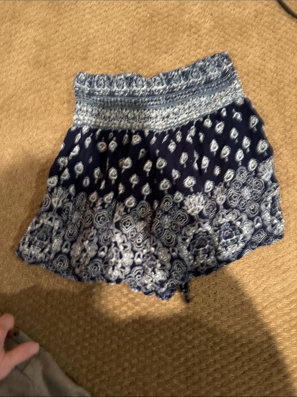 Navy Blue Printed Smocked Waist Shorts sz m